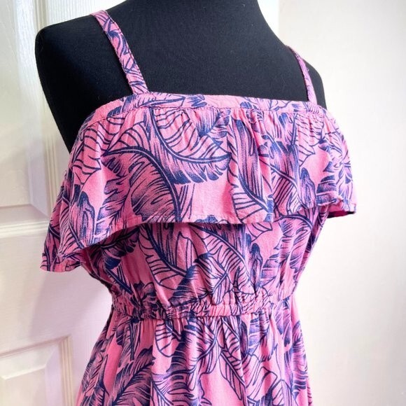 Women's Tropical Print Ruffled Dress with Adjustable Straps Size M-9 Juniors - Picture 5 of 13